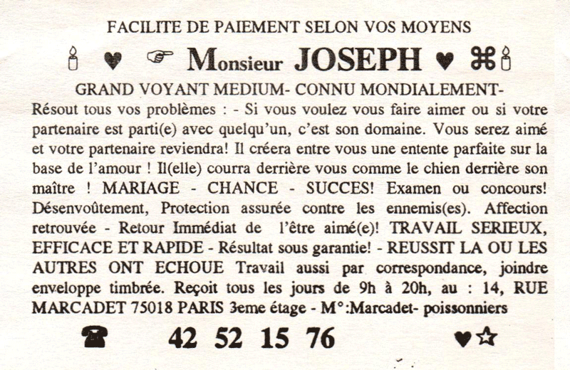 Monsieur JOSEPH, Paris