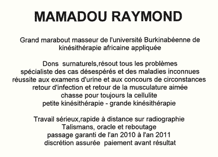 Cliquez pour voir la fiche dtaille de MAMADOU RAYMOND