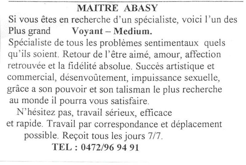 Maître ABASY, Belgique