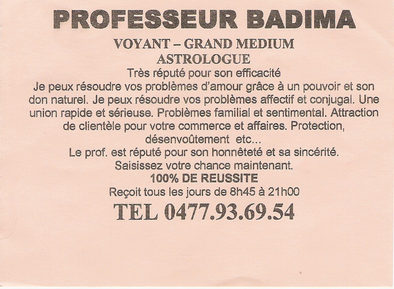 Professeur BADIMA, Belgique