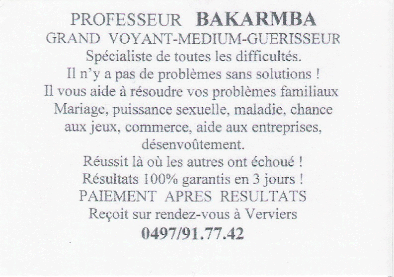 Professeur BAKARMBA, Belgique