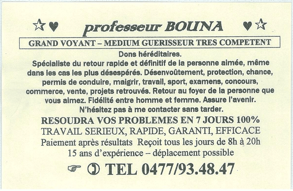 Professeur BOUNA, Belgique