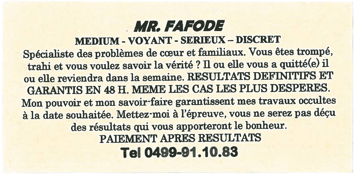 Monsieur FAFODE, Belgique