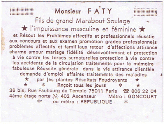 Monsieur FATY, Paris