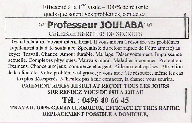 Professeur JOULABA, Belgique