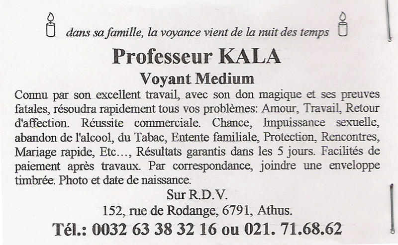 Professeur KALA, Belgique