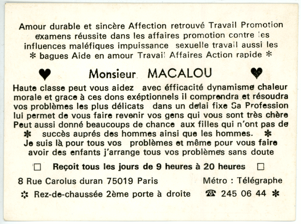 Monsieur MACALOU, Paris