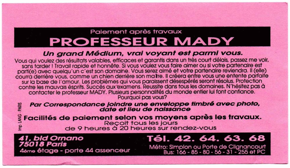 Professeur MADY, Paris