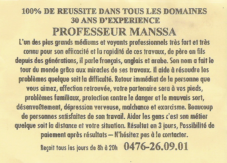 Professeur MANSSA, Belgique