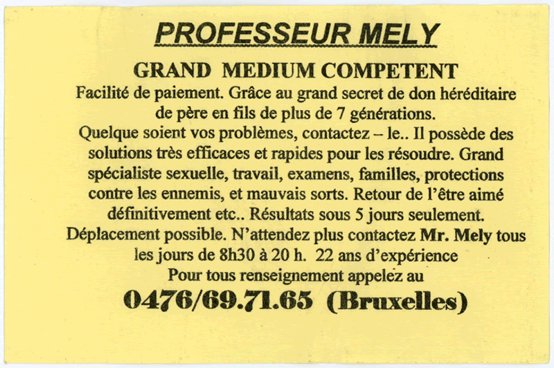 Professeur MELY, Belgique