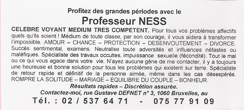 Professeur NESS, Belgique