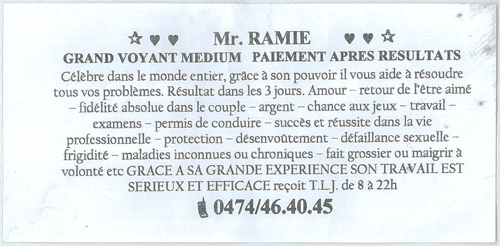 Monsieur RAMIE, Belgique