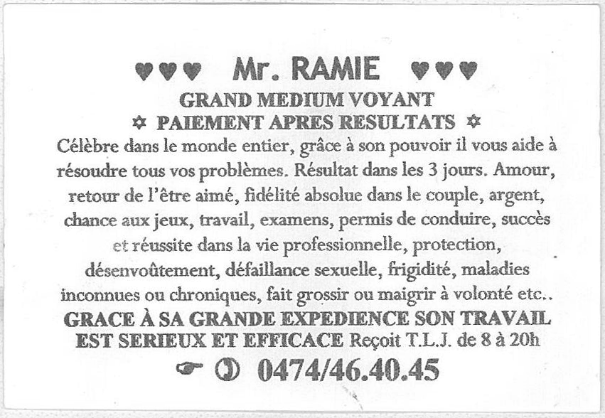 Monsieur RAMIE, Belgique