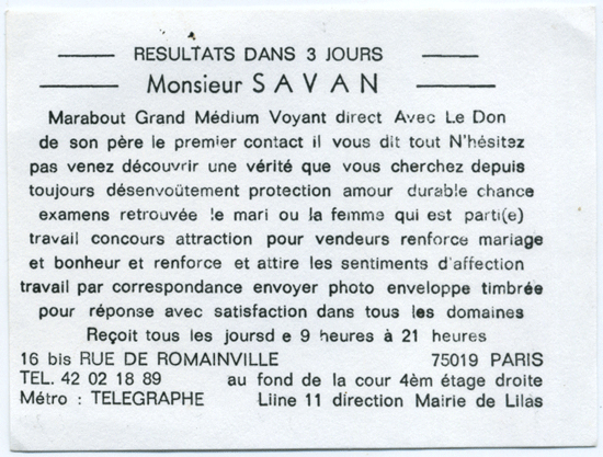 Monsieur SAVAN, Paris