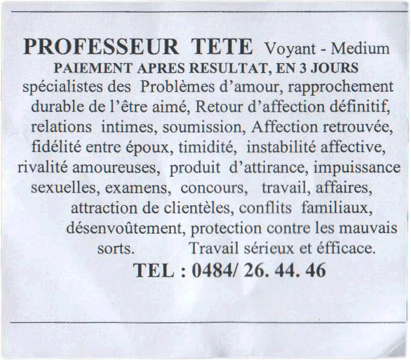 Professeur TETE, Belgique